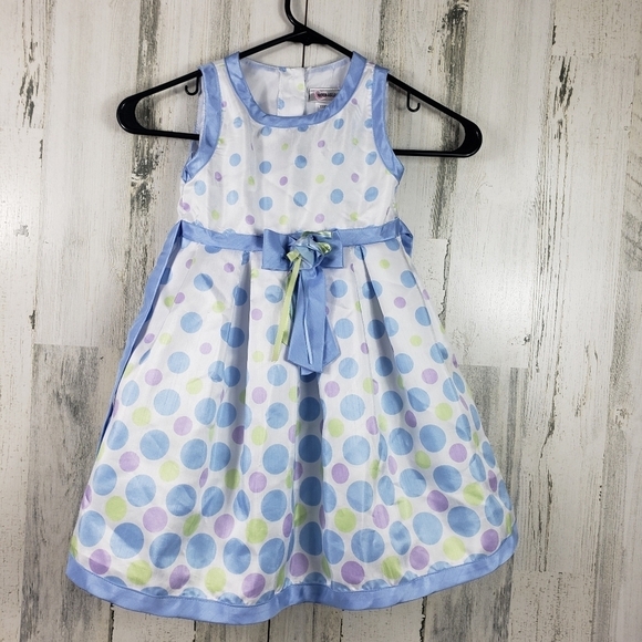 youngland toddler girls blue, white polka-dot Easter dress size 4T - Picture 3 of 8